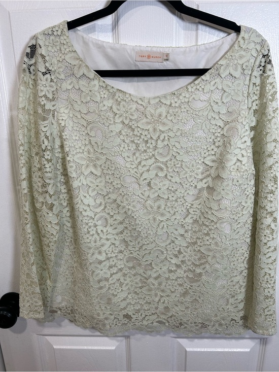 Tory Burch Tops - Tory Burch Pale Green Lace Long Sleeve Top